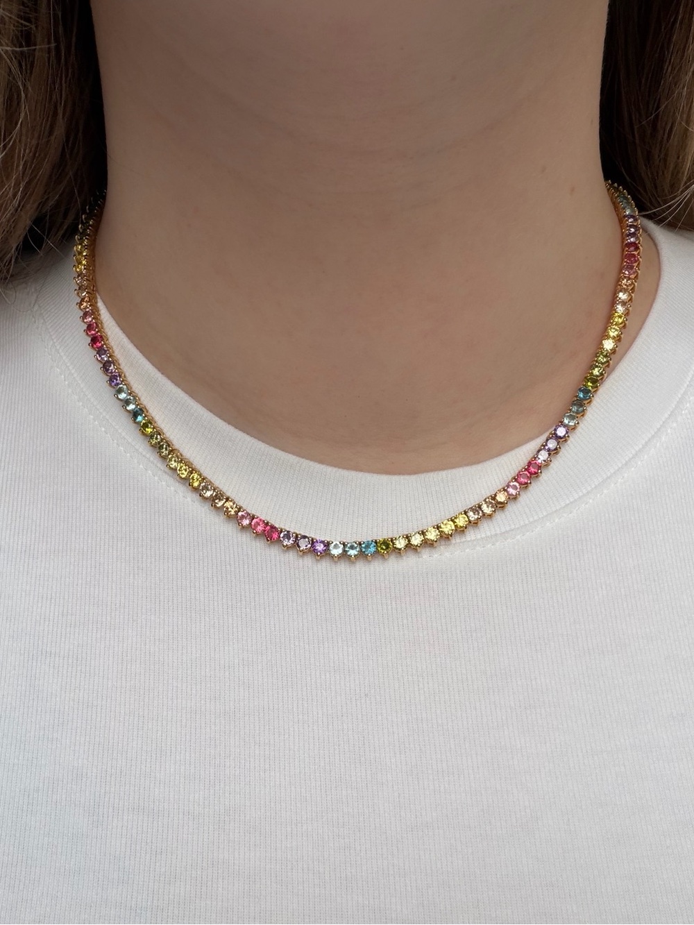 Rainbow Ombre Gemstone Gold Tennis Necklace